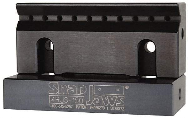 Snap Jaws - 4" Wide x 1-3/4" High x 1" Thick, V-Groove Vise Jaw - Steel, Fixed Jaw, Compatible with 4" Vises - Top Tool & Supply