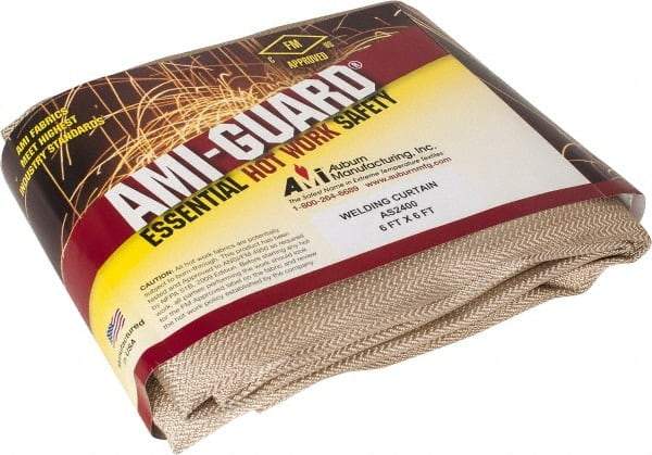 Auburn Mfr - 6' High x 6' Wide x 0.04" Thick Silica Welding Curtain - Tan, Grommet - Top Tool & Supply