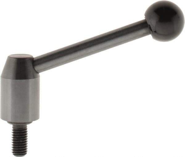 J.W. Winco - M10 x 1.5, 16mm Hub Diam, Steel Threaded Stud Adjustable Clamping Handle - 96mm OAL, 40mm High - Top Tool & Supply