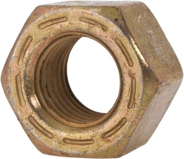 Made in USA - 7/16-20 UNF Steel Right Hand Hex Nut - 11/16" Across Flats, 0.445" High, Zinc Yellow Dichromate Cad & Waxed Finish - Top Tool & Supply