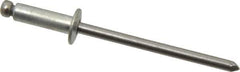 Marson - Button Head Steel Open End Blind Rivet - Steel Mandrel, 0.188" to 1/4" Grip, 1/4" Head Diam, 0.129" to 0.133" Hole Diam, 0.4" Length Under Head, 1/8" Body Diam - Top Tool & Supply