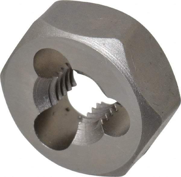 Irwin Hanson - 1/4-28 UNF Thread, 19/32" Hex, Right Hand Thread, Hex Rethreading Die - Carbon Steel, 1/4" Thick - Exact Industrial Supply