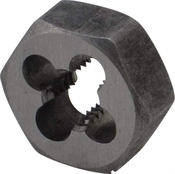 Interstate - 1/4-28 UNF Thread, 19/32" Hex, Left Hand Thread, Hex Rethreading Die - Carbon Steel, 1/4" Thick - Exact Industrial Supply