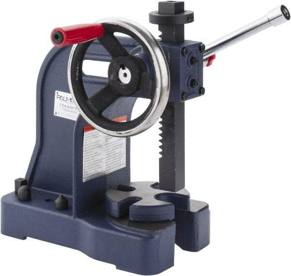 Palmgren - 1" Ram, 4" Throat Depth, 1 Ton Manual Arbor Press - 5-1/2" Max Work Height x 8" Max Work Width, Single Leverage, 5" Base Width x 10-1/2" Base Depth - Top Tool & Supply