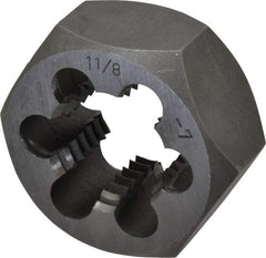 Interstate - 1-1/8 - 7 UNC Thread, 2" Hex, Right Hand Thread, Hex Rethreading Die - Carbon Steel, 1" Thick - Exact Industrial Supply