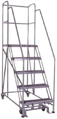 PW Platforms - 5 Step, 86 Inch Overall Height, Grip Strut Tread, Rolling Safety Ladder - 600 Lb. Load Capacity, 50 Inch Platform Height, 26 Inch Base Width x 60 Inch Base Depth - Top Tool & Supply