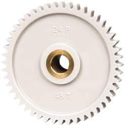 Made in USA - 24 Pitch, 2" Pitch Diam, 2.083" OD, 48 Tooth Spur Gear - 1/4" Face Width, 5/16" Bore Diam, 43/64" Hub Diam, 20° Pressure Angle, Acetal - Top Tool & Supply