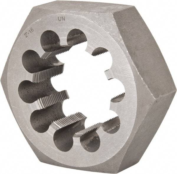 Interstate - 2-16 UNS Thread, 3-1/2" Hex, Right Hand Thread, Hex Rethreading Die - Carbon Steel, 1-1/4" Thick - Exact Industrial Supply