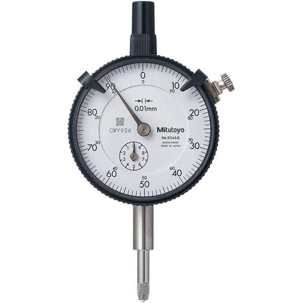 Mitutoyo - 10mm Range, 0-100 Dial Reading, 0.01mm Graduation Dial Drop Indicator - 57mm Dial, 1mm Range per Revolution, 0.013mm Accuracy, Revolution Counter - Top Tool & Supply