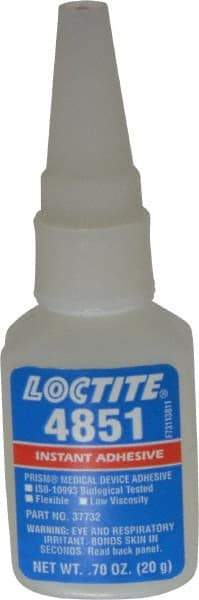 Loctite - 0.70 oz Bottle Clear Instant Adhesive - Series 4851, 20 sec Fixture Time, 24 hr Full Cure Time, Bonds to Fabric, Leather & Paper - Top Tool & Supply