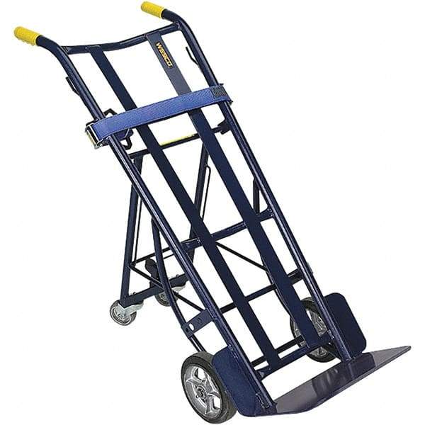 Wesco Industrial Products - 900 Lb Capacity 50-1/4" OAH Hand Truck - 10 x 16-1/2" Base Plate, Dual Handle, Steel, Mold-On Rubber Wheels - Top Tool & Supply