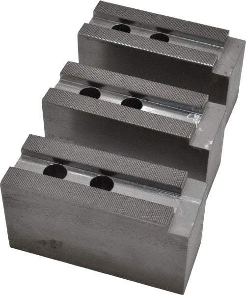 H & R Manufacturing - 15" Chuck Capacity, 1.5mm x 60° Serrated Attachment, Square Soft Lathe Chuck Jaw - 3 Jaws, Steel, 1.69" Btw Mount Hole Ctrs, 6-1/2" Long x 2-1/2" Wide x 3-1/2" High, 0.866" Groove, 20mm Fastener - Top Tool & Supply