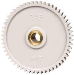 Made in USA - 24 Pitch, 2-1/4" Pitch Diam, 2.333" OD, 54 Tooth Spur Gear - 1/4" Face Width, 5/16" Bore Diam, 43/64" Hub Diam, 20° Pressure Angle, Acetal - Top Tool & Supply