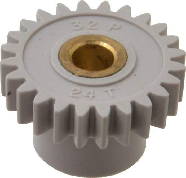 Made in USA - 32 Pitch, 3/4" Pitch Diam, 13/16" OD, 24 Tooth Spur Gear - 3/16" Face Width, 3/16" Bore Diam, 1/2" Hub Diam, 20° Pressure Angle, Acetal - Top Tool & Supply