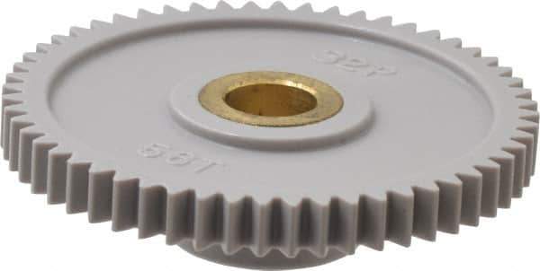 Made in USA - 32 Pitch, 1-3/4" Pitch Diam, 1-13/16" OD, 56 Tooth Spur Gear - 3/16" Face Width, 5/16" Bore Diam, 43/64" Hub Diam, 20° Pressure Angle, Acetal - Top Tool & Supply