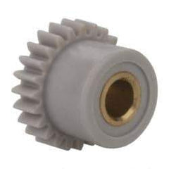 Made in USA - 48 Pitch, 1/2" Pitch Diam, 0.542" OD, 24 Tooth Spur Gear - 1/8" Face Width, 1/8" Bore Diam, 13/32" Hub Diam, 20° Pressure Angle, Acetal - Top Tool & Supply