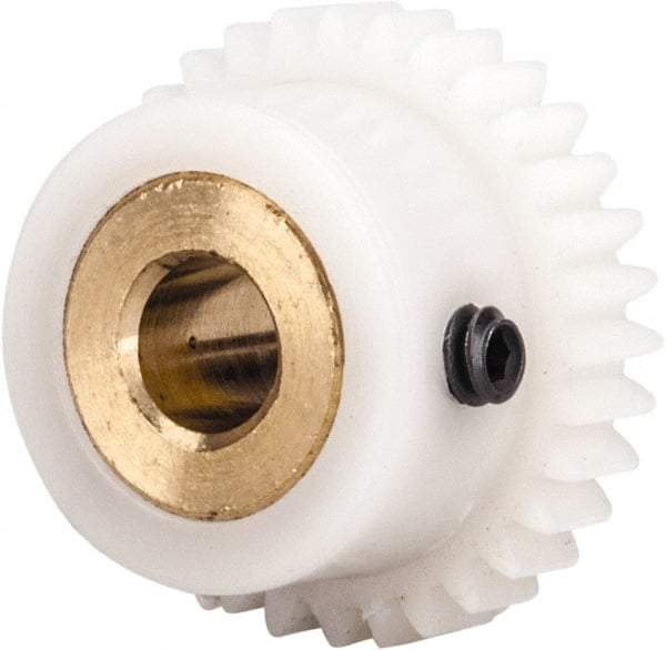 Made in USA - 48 Pitch, 0.667" Pitch Diam, 0.708" OD, 32 Tooth Spur Gear - 1/8" Face Width, 3/16" Bore Diam, 35/64" Hub Diam, 20° Pressure Angle, Acetal - Top Tool & Supply