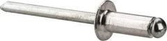 Marson - Button Head Aluminum Open End Blind Rivet - Steel Mandrel, 3/16" to 1/4" Grip, 3/8" Head Diam, 0.192" to 0.196" Hole Diam, 0.45" Length Under Head, 3/16" Body Diam - Top Tool & Supply