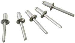 Marson - Button Head Steel Open End Blind Rivet - Steel Mandrel, 0.126" to 1/4" Grip, 1/2" Head Diam, 0.257" to 0.261" Hole Diam, 1/2" Length Under Head, 1/4" Body Diam - Top Tool & Supply