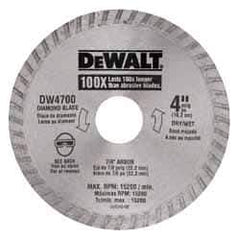 DeWALT - 4" Diam, 7/8" Arbor Hole Diam, Wet & Dry Cut Saw Blade - Diamond-Tipped, Standard Round Arbor - Top Tool & Supply