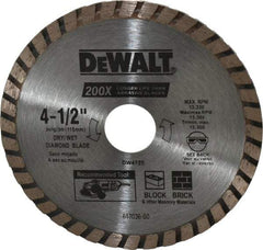 DeWALT - 4-1/2" Diam, 7/8" Arbor Hole Diam, Wet & Dry Cut Saw Blade - Diamond-Tipped, Standard Round Arbor - Top Tool & Supply