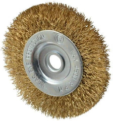 Value Collection - 3" OD, 3/8" Arbor Hole, Crimped Brass-Coated Steel Wheel Brush - 3/8" Face Width, 5/8" Trim Length, 0.012" Filament Diam, 4,500 RPM - Top Tool & Supply