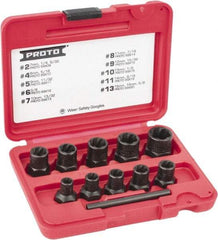 Proto - 10 Piece Socket/Wrench Bolt Extractor Set - Molded Plastic Case - Top Tool & Supply