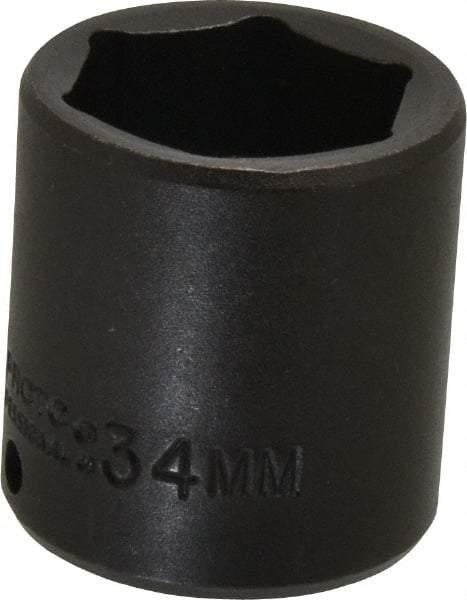 Proto - 1/2" Drive 34mm Standard Impact Socket - 6 Points, 2" OAL - Top Tool & Supply