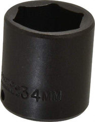 Proto - 1/2" Drive 34mm Standard Impact Socket - 6 Points, 2" OAL - Top Tool & Supply