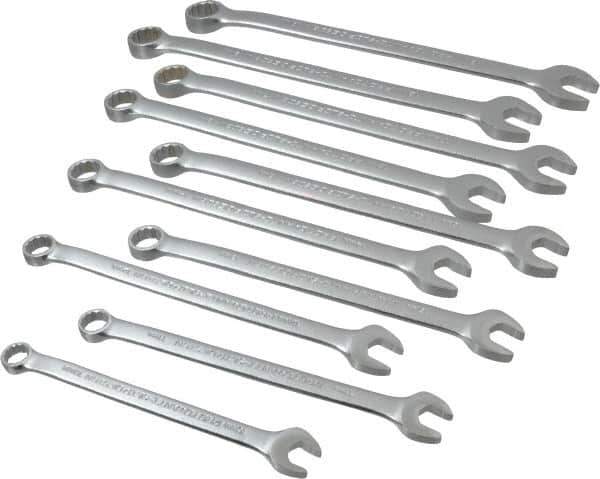 Proto - 10 Piece, 10mm to 19mm, 12 Point Combination Wrench Set - Metric Measurement Standard, Satin Chrome Finish, Comes in Nylon Roll - Top Tool & Supply