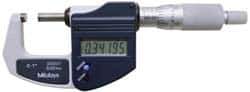 Mitutoyo - 0.001 mm Resolution, Standard Throat, Electronic Outside Micrometer - Includes Stand - Top Tool & Supply