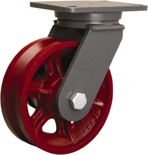 Hamilton - 8" Diam x 2-3/4" Wide, Iron Swivel Caster - 2,500 Lb Capacity, Top Plate Mount, 5-1/4" x 7-1/4" Plate, Tapered Roller Bearing - Top Tool & Supply