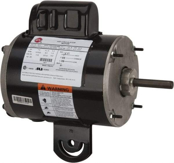 US Motors - 1/4 hp, TEAO Enclosure, Auto Thermal Protection, 1,075 RPM, 115 Volt, 60 Hz, Single Phase Permanent Split Capacitor (PSC) Motor - Size 48YZ Frame, Yoke Mount, 2 Speed, Ball Bearings, 4.2 Full Load Amps, B Class Insulation, Reversible - Top Tool & Supply