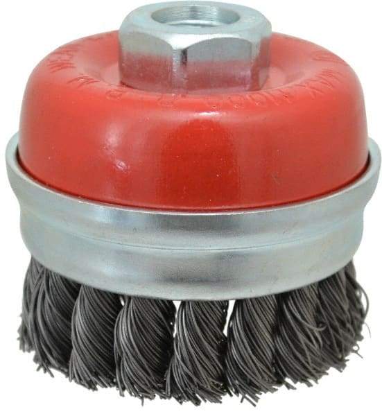 Value Collection - 3" Diam, 5/8-11 Threaded Arbor, Steel Fill Cup Brush - 0.02 Wire Diam, 11,000 Max RPM - Top Tool & Supply