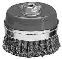 Value Collection - 4-3/8" Diam, M16x2.00 Threaded Arbor, Steel Fill Cup Brush - 0.0137 Wire Diam, 6,500 Max RPM - Top Tool & Supply