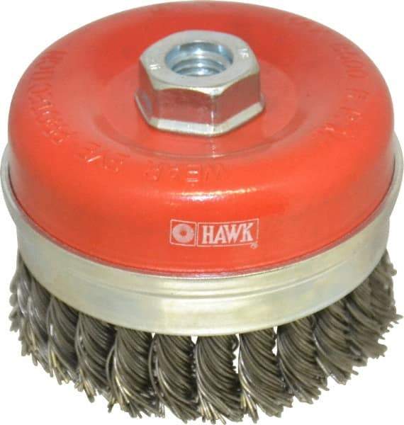 Value Collection - 4" Diam, 5/8-11 Threaded Arbor, Steel Fill Cup Brush - 0.0314 Wire Diam, 8,500 Max RPM - Top Tool & Supply