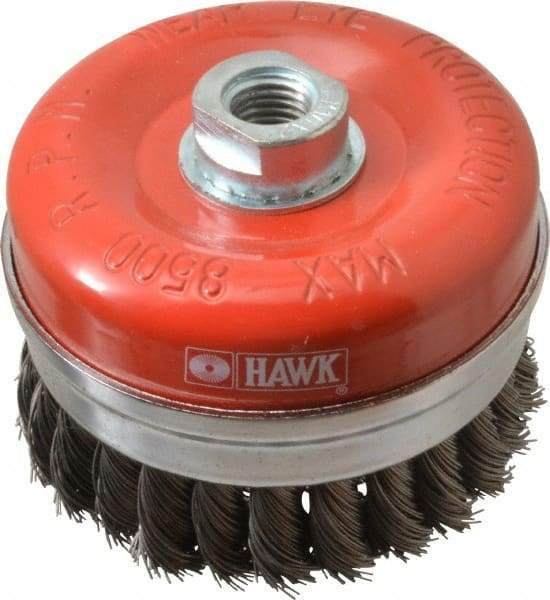 Value Collection - 4" Diam, M16x2.00 Threaded Arbor, Steel Fill Cup Brush - 0.02 Wire Diam, 8,500 Max RPM - Top Tool & Supply