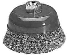 Value Collection - 3" Diam, M10x1.50 Threaded Arbor, Steel Fill Cup Brush - 0.015 Wire Diam, 12,500 Max RPM - Top Tool & Supply