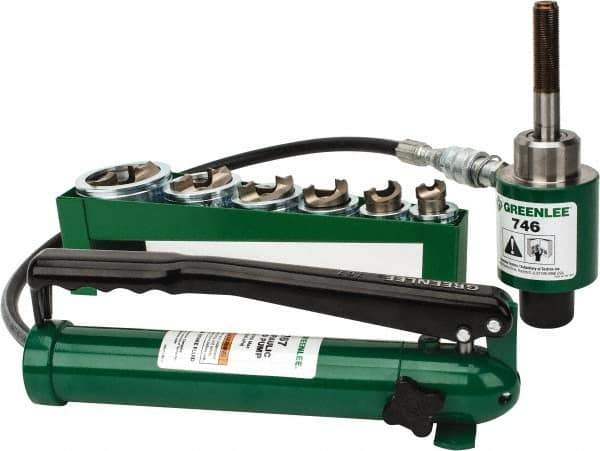 Greenlee - 21 Piece, 22.5 to 61.5" Punch Hole Diam, Hydraulic Knockout Set - Round Punch, 10 Gage Mild Steel - Top Tool & Supply