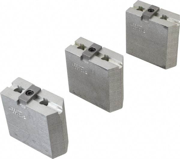 Abbott Workholding Products - 6" & Up Chuck Capacity, Tongue & Groove Attachment, Square Soft Lathe Chuck Jaw - 3 Jaws, Aluminum, 1-1/2" Btw Mount Hole Ctrs, 3" Long x 1-1/4" Wide x 3" High, 5/16" Groove, 3/8" Fastener - Top Tool & Supply