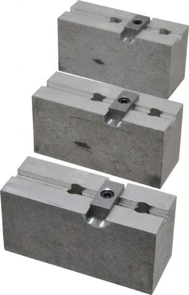 Abbott Workholding Products - 8" & Up Chuck Capacity, Tongue & Groove Attachment, Square Soft Lathe Chuck Jaw - 3 Jaws, Aluminum, 1-3/4" Btw Mount Hole Ctrs, 4" Long x 1-1/2" Wide x 2" High, 5/16" Groove, 3/8" Fastener - Top Tool & Supply