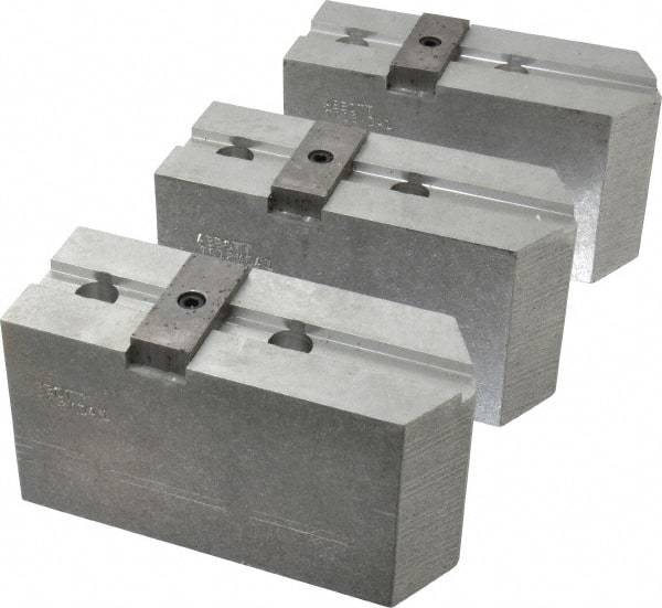 Abbott Workholding Products - 12" & Up Chuck Capacity, Tongue & Groove Attachment, Square Soft Lathe Chuck Jaw - 3 Jaws, Aluminum, 2-1/2" Btw Mount Hole Ctrs, 5-1/2" Long x 2" Wide x 3" High, 1/2" Groove, 1/2" Fastener - Top Tool & Supply