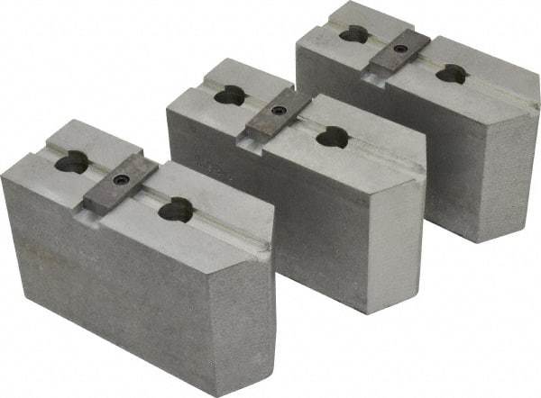 Abbott Workholding Products - 15 to 18" Chuck Capacity, Tongue & Groove Attachment, Square Soft Lathe Chuck Jaw - 3 Jaws, Aluminum, 3" Btw Mount Hole Ctrs, 6-1/2" Long x 2-1/2" Wide x 4" High, 1/2" Groove, 3/4" Fastener - Top Tool & Supply