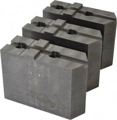 Abbott Workholding Products - 8" & Up Chuck Capacity, Tongue & Groove Attachment, Square Soft Lathe Chuck Jaw - 3 Jaws, Steel, 1-3/4" Btw Mount Hole Ctrs, 4" Long x 1-1/2" Wide x 3" High, 5/16" Groove, 1/2" Fastener - Top Tool & Supply