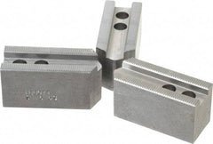 Abbott Workholding Products - 6-1/2" Chuck Capacity, 1/16" x 90 Serrated Attachment, Square Soft Lathe Chuck Jaw - 3 Jaws, Steel, 0.65" Btw Mount Hole Ctrs, 3" Long x 1-1/4" Wide x 1-1/2" High, 0.551" Groove, 0.3937" & 10mm Fastener - Top Tool & Supply