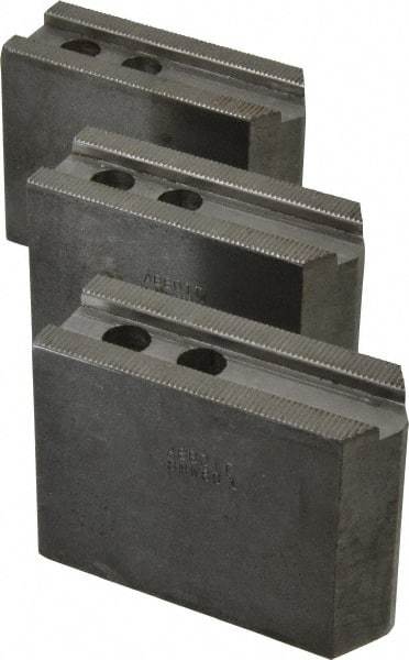 Abbott Workholding Products - 8" & Up Chuck Capacity, 1/16" x 90 Serrated Attachment, Square Soft Lathe Chuck Jaw - 3 Jaws, Steel, 29/32" Btw Mount Hole Ctrs, 4" Long x 1-1/2" Wide x 3" High, 0.669" Groove, 0.4724" & 12mm Fastener - Top Tool & Supply