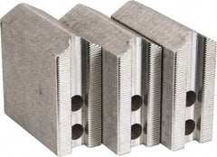 Abbott Workholding Products - 6" & Up Chuck Capacity, 1.5mm x 60° Serrated Attachment, Square Soft Lathe Chuck Jaw - 3 Jaws, Aluminum, 0.7874" Btw Mount Hole Ctrs, 3" Long x 1-1/4" Wide x 3" High, 0.4724" Groove, 0.3937" & 10mm Fastener - Top Tool & Supply