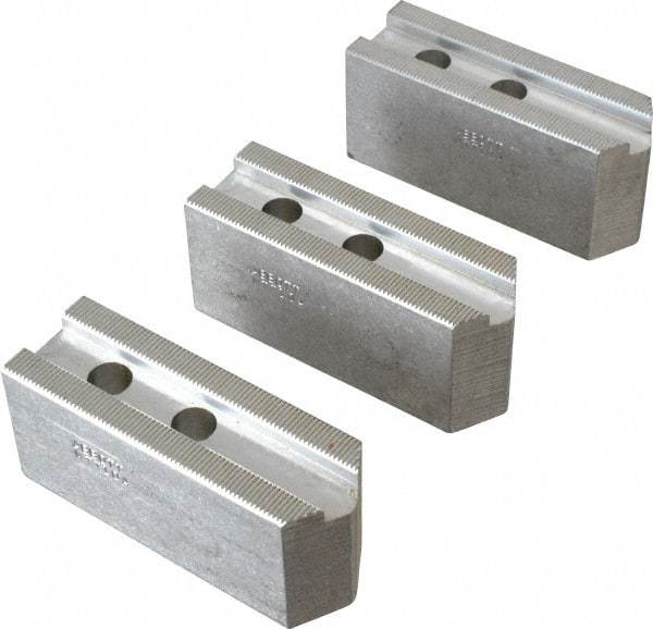 Abbott Workholding Products - 10" & Up Chuck Capacity, 1.5mm x 60° Serrated Attachment, Square Soft Lathe Chuck Jaw - 3 Jaws, Aluminum, 1.2598" Btw Mount Hole Ctrs, 4-1/2" Long x 1-1/2" Wide x 2" High, 0.6299" Groove, 0.4724" & 12mm Fastener - Top Tool & Supply