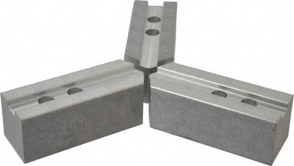 Abbott Workholding Products - 12" & Up Chuck Capacity, 1.5mm x 60° Serrated Attachment, Square Soft Lathe Chuck Jaw - 3 Jaws, Aluminum, 1.1811" Btw Mount Hole Ctrs, 5-1/2" Long x 2" Wide x 2" High, 0.7087" Groove, 0.5512" & 14mm Fastener - Top Tool & Supply