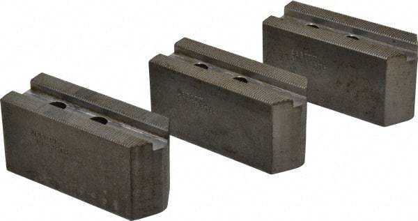 Abbott Workholding Products - 8" & Up Chuck Capacity, 1.5mm x 60° Serrated Attachment, Square Soft Lathe Chuck Jaw - 3 Jaws, Steel, 1.1811" Btw Mount Hole Ctrs, 4" Long x 1-1/2" Wide x 2" High, 0.5512" Groove, 0.3937" & 10mm Fastener - Top Tool & Supply